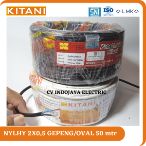 Kabel NYLHY Kitani 2x0,5 Oval/gepeng Panjang Kabel 50 meter Kabel Serabut kabel Tembaga